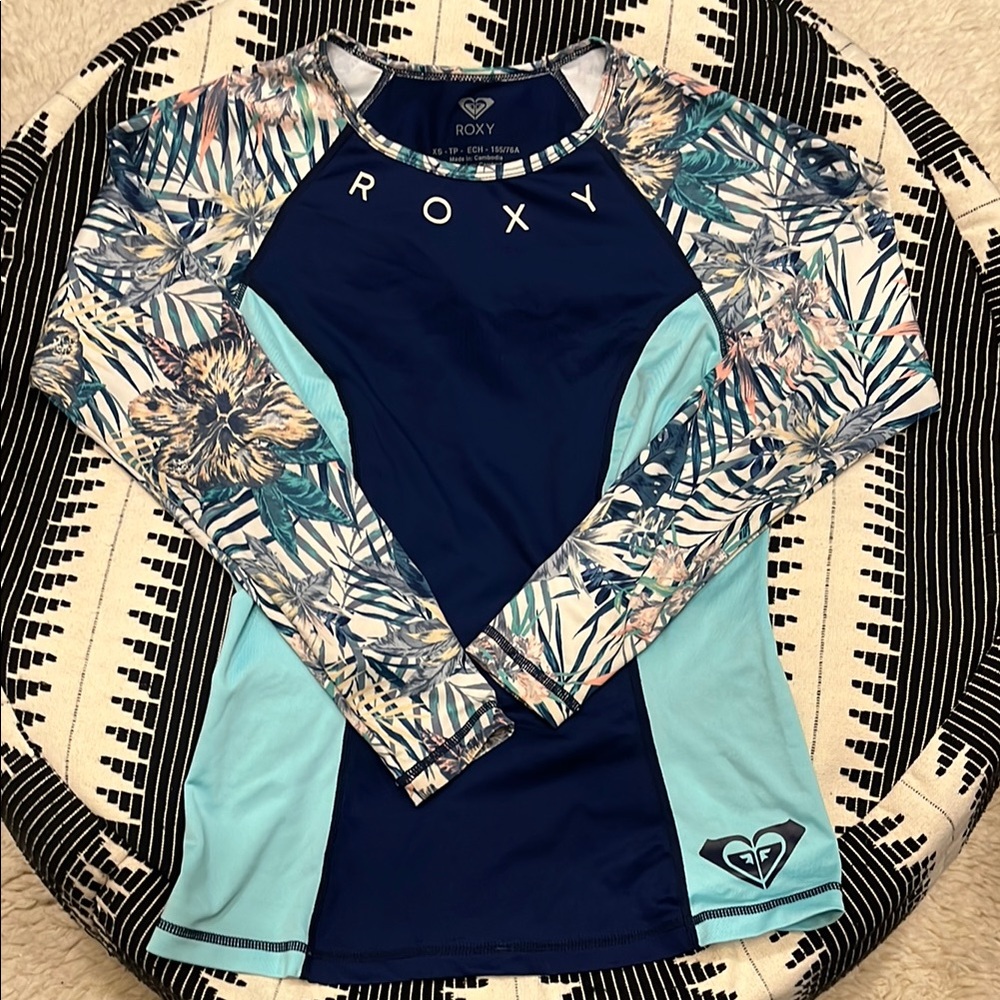 Roxy Women's Floral Long Sleeve Top - Blue and Cream